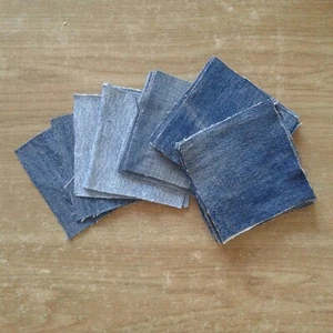 4" denim squares for quilting 10 cm Jeans Fabric for patchwork Upcycled 30 set - Picture 1 of 7