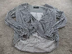 Decjuba Blouse/Shirt 10 Long Sleeve V-Neck Striped Short - Picture 1 of 16