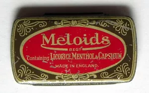 MELOIDS Licorice Menthol Capsicum Mellow Voice Throat Lozenges Advertising Tin - Picture 1 of 3