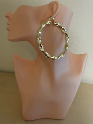 9ct Yellow Gold Filled Large Twist Gypsy Creole 40-80mm Chunky Hoop Earrings - Image 1 of 4