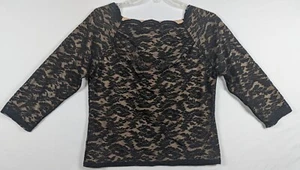 NUEVO CON ETIQUETAS A Line Camisa Blusa Manga 3/4 Negro Encaje Superposición Talla XL Cuello Vieira - Imagen 1 de 16