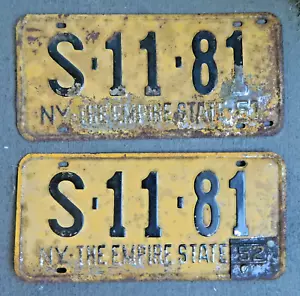 1951-SET OF 2 MATCHING NEW YORK STATE LICENSE PLATES-ONE WITH 1952 TAG-RARE! - Picture 1 of 1