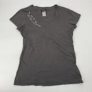 Harley Davidson Women Top Medium Gray Shirt Skull Rhinestones Smoky Mountains - Picture 1 of 10