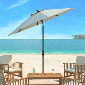 SAFAVIEH Outdoor Collection Ortega 9-Foot Tilt Crank Umbrella | Natural | - Picture 1 of 6