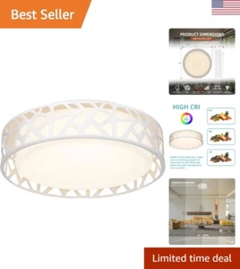 Dimmable LED Flush Mount Light Fixture - 12 inch, 1100 Lumens, 3000K Warm White - Picture 1 of 9