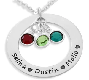 Damenkette Gravur Namen Kindernamen Familienschmuck Kette mit Namen Geburtsstein - Bild 1 von 5