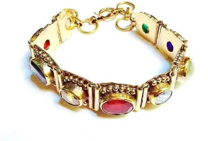 NAVRATNA WRIST BAND NINE 9 GEM STONE ASTHDHATU BRACELET / VERY RARE BRACELET + - Picture 1 of 3