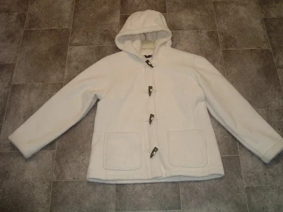 size S 10/12 lands' end cream zip & toggle warm fleece hoody jacket - Image 1 of 3