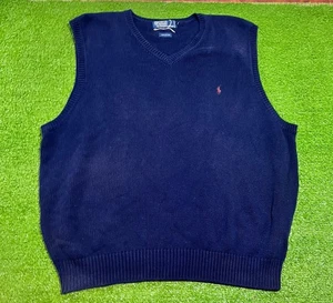 Vintage Polo Ralph Lauren Strick Pullover 2XL blau 90er Preppy weinrot Pony  - Bild 1 von 6