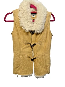 VINTAGE EDDIE BAUER SUEDE LEATHER CURLY MONGOLIAN LAMB FUR SHEARLING VEST SZ S - Picture 1 of 11