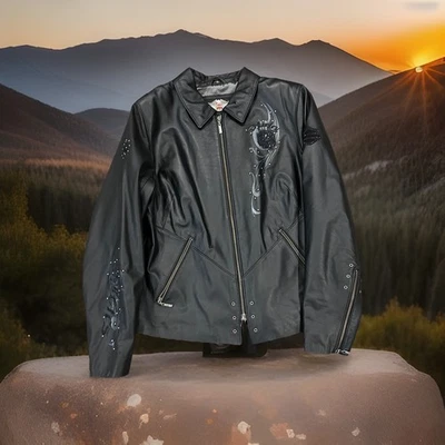 Harley Davidson Women WICKED Willie G Skull Rhinestone Leather Jacket XL BLING - Image 1 of 4