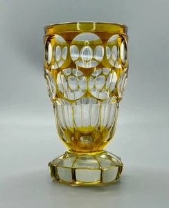 ⭕️ ANTIKER BÖHMISCHER SCHLIFF AUF KLAREM BERNSTEINKELCH GLAS 19. JAHRHUNDERT - Bild 1 von 9
