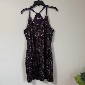 Party-/Tanzkleid Maner Größe Large dunkel lila Pailletten verstellbare Träger dehnbar - Bild 1 von 11