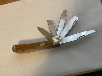 SMOKEY MOUNTAINS KNIFE WORKS ROUGH RIDER, TRAPPER  ANTIQUE SMOOTH BONE NICE - Image 1 of 4