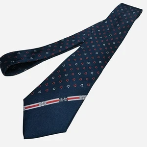 Christian Dior Cravates - Men’s Vintage Silk Tie - Navy Blue With Red & White - Picture 1 of 10