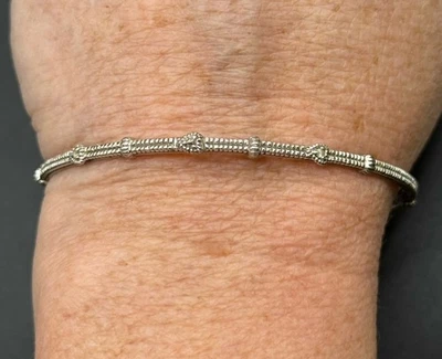 Judith Ripka Sterling Silver 7.75” Cubic Zirconia Bangle Bracelet 2.5” #2 Z5 - Image 1 of 4