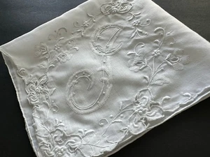 Vintage White Hankie Madeira Style Hand Embroidered Monogram J Wedding Bride - Picture 1 of 6