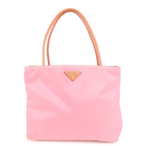 PRADA Triangle Logo Nylon Patent Leather Tote Bag Shoulder Bag Pink Used F/S - Picture 1 of 24