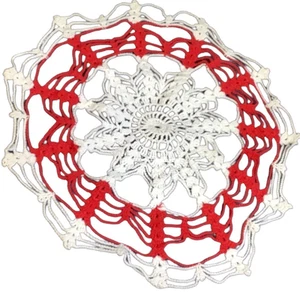 Deckchen Runde Häkel Tischdecke Handarbeit Rot & Weiß Elegant Tischset Deko H - Bild 1 von 5