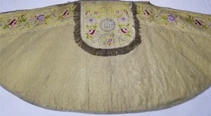 Antique French Silk Brocade Cope with IHS Embroidery 276x124cm - Picture 1 of 12