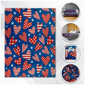 Patriotic Hearts 50x60in Soft Plush Throw Blanket USA 4th of July Bed Blanket - Picture 1 of 7