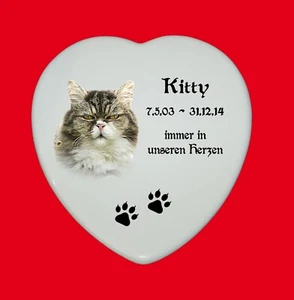 Imagen funeraria lápida imagen tumba animal porcelana corazón gato-p19 ► tu foto ◄ 15x13 cm - Imagen 1 de 2