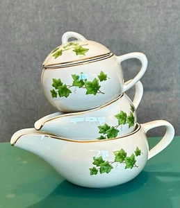 Paden City Pottery Greenbrier Ivy w/22k Gold Trim Sugar Bowl/Creamer/Gravy Boat - Picture 1 of 12