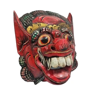 Máscara tallada tradicional balinesa roja Barong Ritual Singh decoración de pared indonesia - Imagen 1 de 21