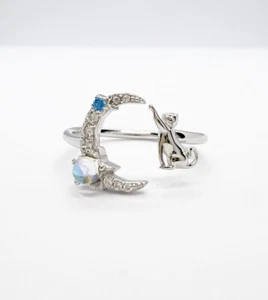 Moon & Cat Adjustable Ring One Size Genuine 925 Sterling Silver Moonstone ๐ - Picture 1 of 12