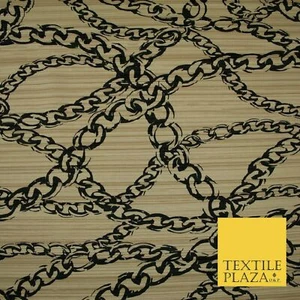 Nude Pfirsich Schwarz Wellen Ketten Bedruckt Plissee Jersey Kleiderstoff 5405 - Bild 1 von 3