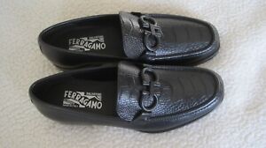 NEW SALVATORE FERRAGAMO Rolo 6 Ostrich Black loafers size 8.5 EE