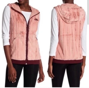 Womens The North Face Furlander Hooded Faux Fur Vest Pink Size Large - Picture 1 of 7
