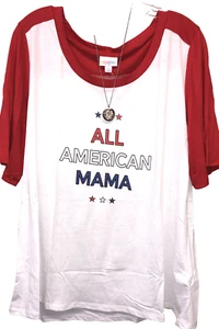 NEW LuLaRoe Large White & Red “All American Mama” Oversized Boyfriend Tee - Picture 1 of 8