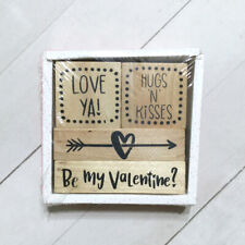 Valentine Rubber Stamp Set of 4 Wood Mounted Heart Love Craft