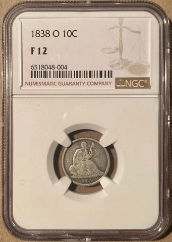 1838-O NGC F12 Liberty Seated Dime 10c - No Stars - New Orleans Mint Cover