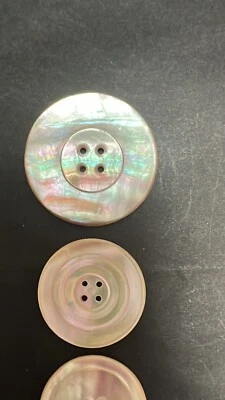 3 Antique Vintage Button Buttons Lot Victorian Shell Pearl Oyster Snail MOP 1.5” - Image 1 of 4
