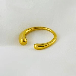 Schmelzender Gold Tropfen zierlicher offener Ring Edelstahl gelb 18 Karat vergoldet - Bild 1 von 9