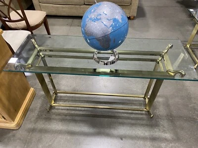 Mesa consola vestíbulo y mesa auxiliar de vidrio biselado y latón de colección 2 piezas HOLLYWOOD REGENCY Foto 1 de 4