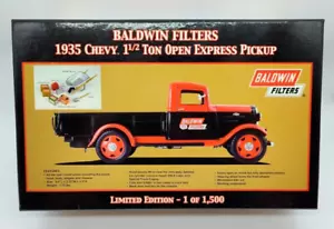 Baldwin Filters 1935 Chevy 1.5 Ton Open Express Pickup 1:24 Diecast Bank LE NIB - Picture 1 of 11