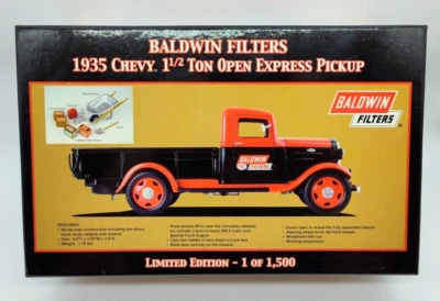 Baldwin Filters 1935 Chevy 1.5 Ton Open Express Pickup 1:24 Diecast Bank LE NIB - Image 1 of 4