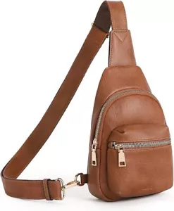 Leather Crossbody Bag Brown Small Sling for Women Leather Crossbody Fanny Packs - Picture 1 of 6