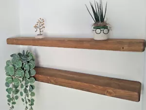 Estantes rústicos flotantes madera maciza estantería hecha a mano 17 cm-soportes invisibles - Imagen 1 de 12