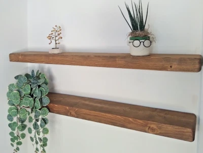 Rustic shelves  floating solid wood handmade shelf 17 cm-invisible brackets - Image 1 of 4