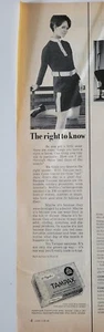 1968 Tampax Tampons The Right to Know Vintage Brünette Netzstrümpfe Anzeige - Bild 1 von 1