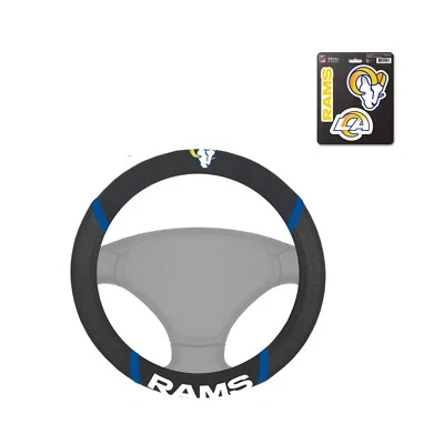 LOS ANGELES RAMS MESH GRIP STEERING WHEEL COVER & 1 PACK DIE-CUT VINYL DECALS - Image 1 of 4