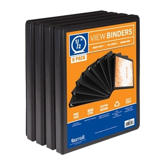 Samsill S88410 Ring Binder Econo BND .5in View Black 8pk