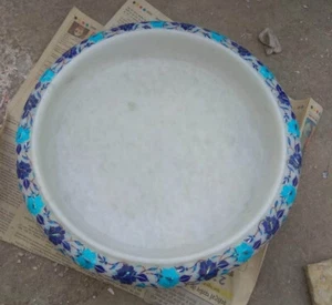 12'' Marble Dry Fruit Bowl plate Rare Inlay Marquetry Mosaic Table Decor - Picture 1 of 8