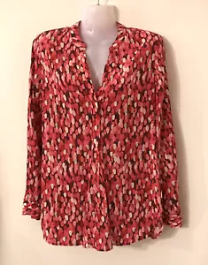 David Lawrence Silk Blouse Size 8 XS Pink Spot Print Long Sleeve V-neck Button - Picture 1 of 15