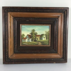 5x7 Landschaft Ölgemälde Original Bauernhaus auf Masonit gerahmt Landhaus rustikal - Bild 1 von 6