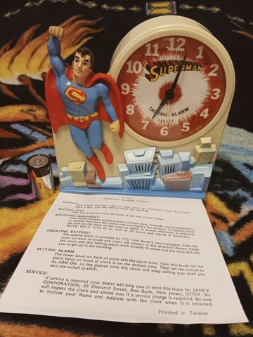Vintage Superman Talking Janex Alarm Clock Tested Complete and fully functional Cover